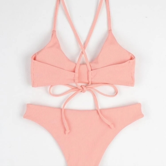 Rib Knit Cross Tie Back Cheeky Bikini Size Large (8-10) 👙HP👙 6/10 - Picture 5 of 7